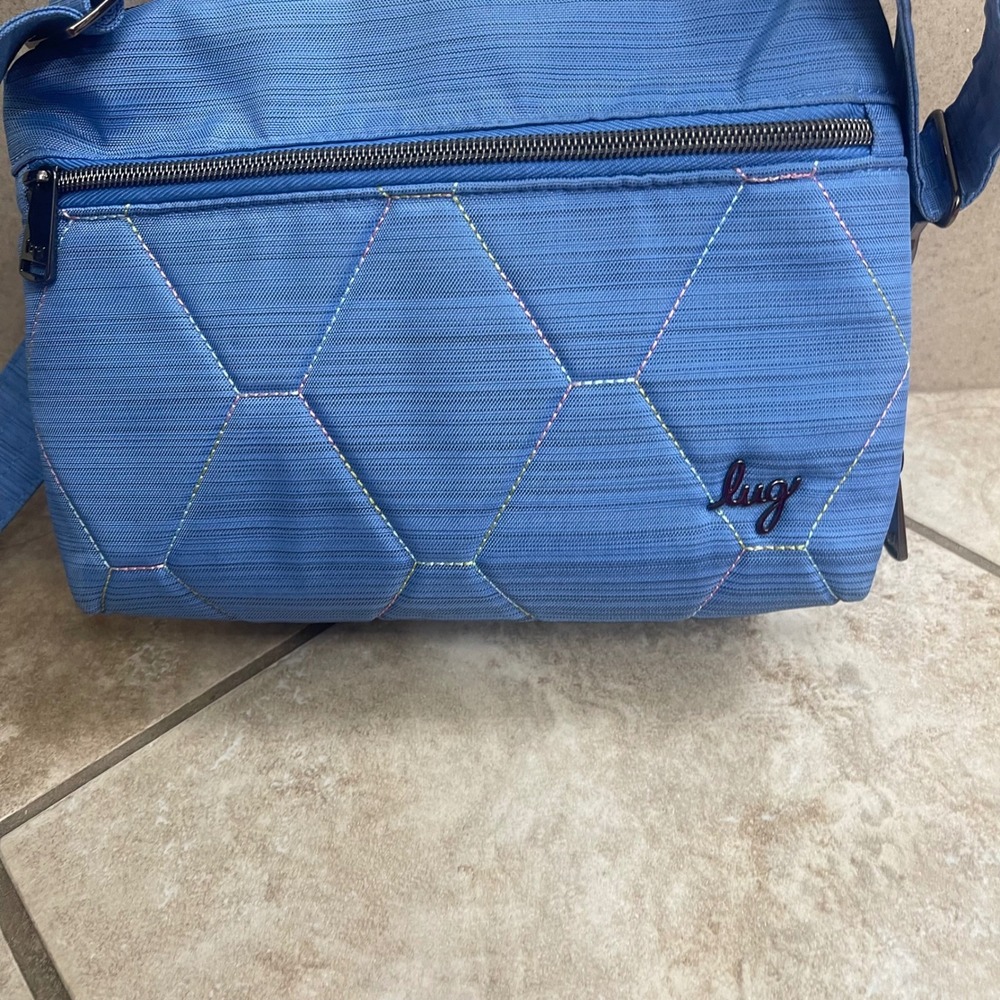 Lug Blue Quilted Crossbody Bag Multi-Pocket Travel Shoulder Bag purse blue - Picture 2 of 9